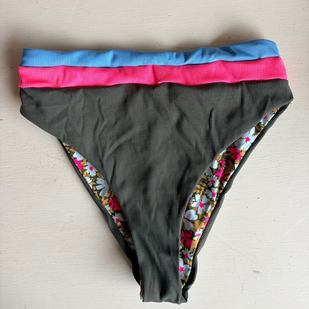 Maaji Reversible High Waisted Ribbed Floral Bikini Bottoms - Picture 2 of 6